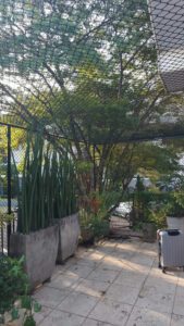 Quintal com armação metalica e redes de proteção da Tela Forte.